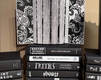 Black Books with White Titles Decor Bundle - Vera Bradley Midnight Paisley Book Art