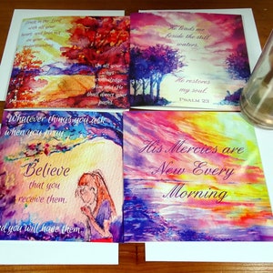 Ensemble de 4 cartes religieuses chrétiennes versets bibliques, cartes bibliques pour toutes les occasions, encouragements, voeux, cartes d'anniversaire