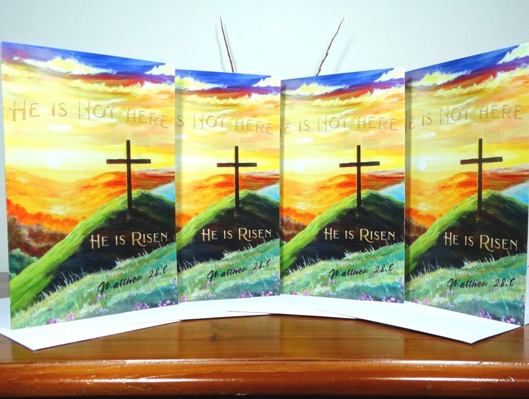 He is Risen Easter Cards - Christian Scripture, Cross Art - Etsy