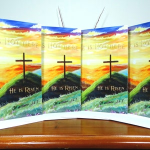 Ele ressuscitou cartões de Páscoa Mateus 28:6 Versículo da Bíblia Cristã Páscoa Cruz em uma Colina Cartões Cartões de Escritura Cartões Religiosos de Páscoa multipack