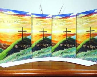 Ele ressuscitou cartões de Páscoa Mateus 28:6 Versículo da Bíblia Cristã Páscoa Cruz em uma Colina Cartões Cartões de Escritura Cartões Religiosos de Páscoa multipack