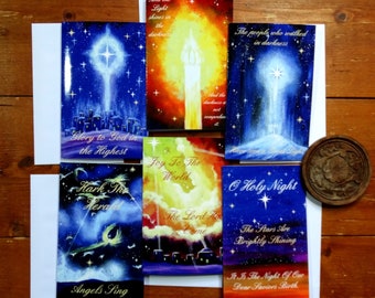Religious Christmas Cards Pack: Hand-Painted Carol Verses
