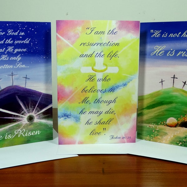 He is Risen Easter cards Christian Bible Verse Easter Cards Scripture Cards Christian Easter Card Religious Easter Cards multipack John 3 16