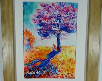 Psalm 46:10 Watercolor Art Print, Modern Christian Home Decor