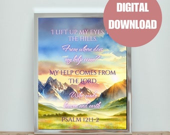 Psalm 121 Scripture Art Print, Christian Wall Art (Digital Download)