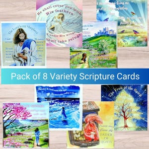 8 tarjetas con versículos bíblicos cristianos (juego de 3), variedad variada, para cualquier ocasión, pensando en ti, saludos de ánimo, tarjetas de cumpleaños para recuperarte
