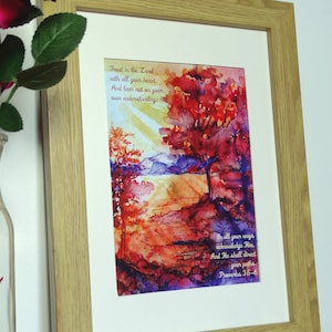 Trust in the Lord Christian Bible verse Art Print Proverbs 3 5-6 Scripture wall art Modern Christian gift wall art decor watercolor trees