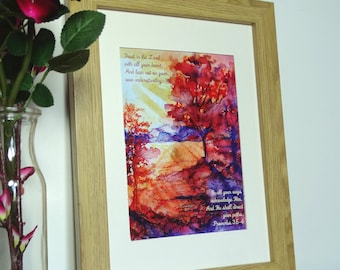Proverbs 3:5-6 Art Print - Trust in the Lord, Watercolor Trees