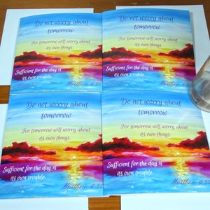 No te preocupes por el mañana Mateo 6 34 Tarjetas de aliento Versículo bíblico Escritura Conjunto de 4 tarjetas Tarjetas cristianas religiosas pensando en ti