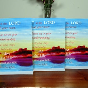 Confía en el Señor Proverbios 3 5-6 Tarjetas de aliento Versículo bíblico Escritura Conjunto de 4 tarjetas Fe cristiana Tarjetas de pensamiento religioso en ti