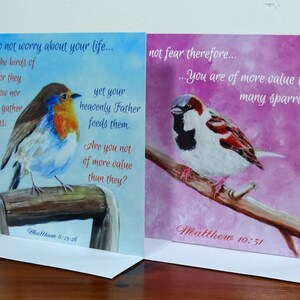 4 Birds of the Air Bible Verse Scripture Cards Matthew 6 Robin Sparrow ...