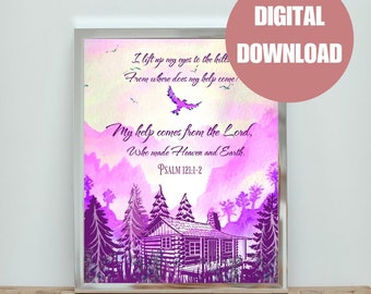 Psalm 121 Scripture Art Print, Christian Watercolor (Digital Download)