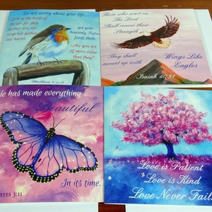 Tarjetas de creación de versículos bíblicos cristianos Conjunto de 4 Escrituras únicas Tarjetas para cualquier ocasión Pensando en ti Tarjetas de fe de cumpleaños de aliento