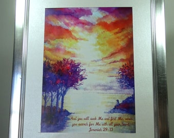 Jeremia 29:13 schrift aquarel kunstafdruk, christelijk interieur