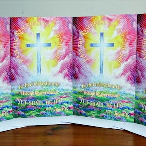 Christliche Osterkarten Auferstehung und das Leben Bibel Vers Osterkreuz auf einem Hügel Karten Schriftkarten Religiöse Ostern 4 Karte Multipack