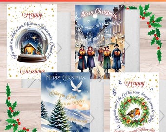 Cartes de Noël de la Nativité chrétienne avec versets de la Bible - Lot de 4