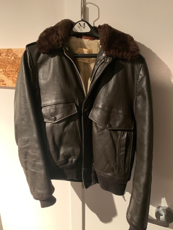Vintage Brown Leather Bomber Flight Jacket