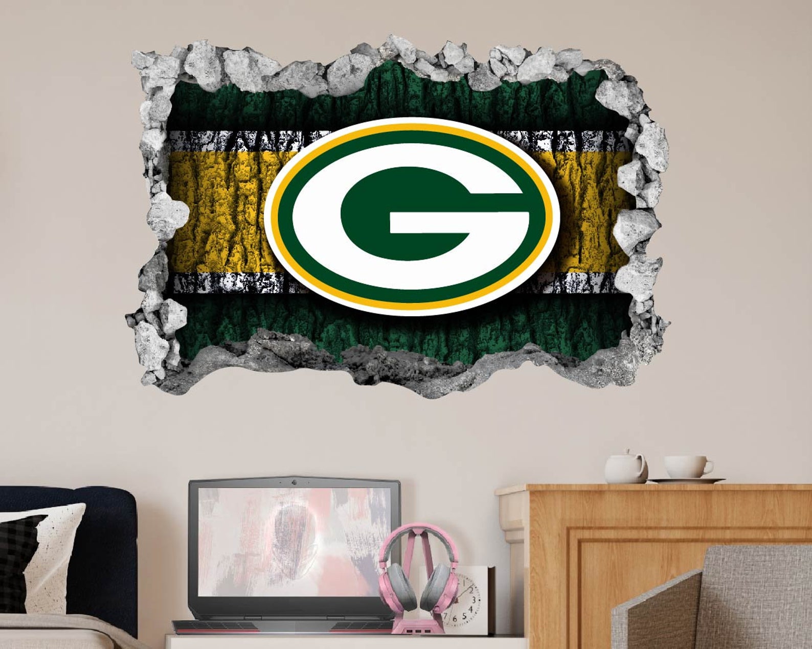 Green Bay Packers Sticker Wall Decal3d Designvinyl Home Etsy