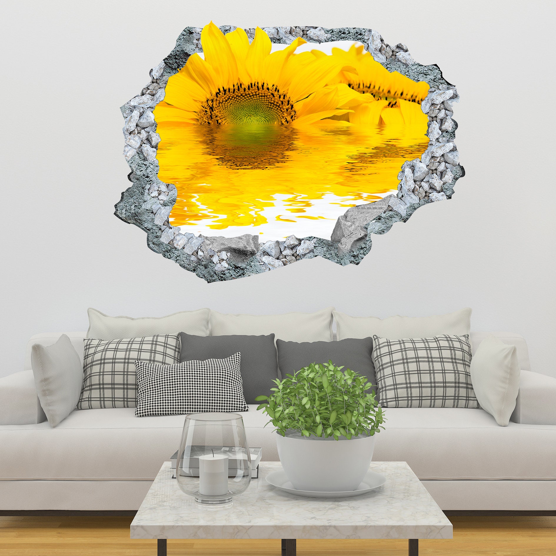 Sunflower Sticker Wall Decor3D DesignVinyl Home DecorMural Etsy