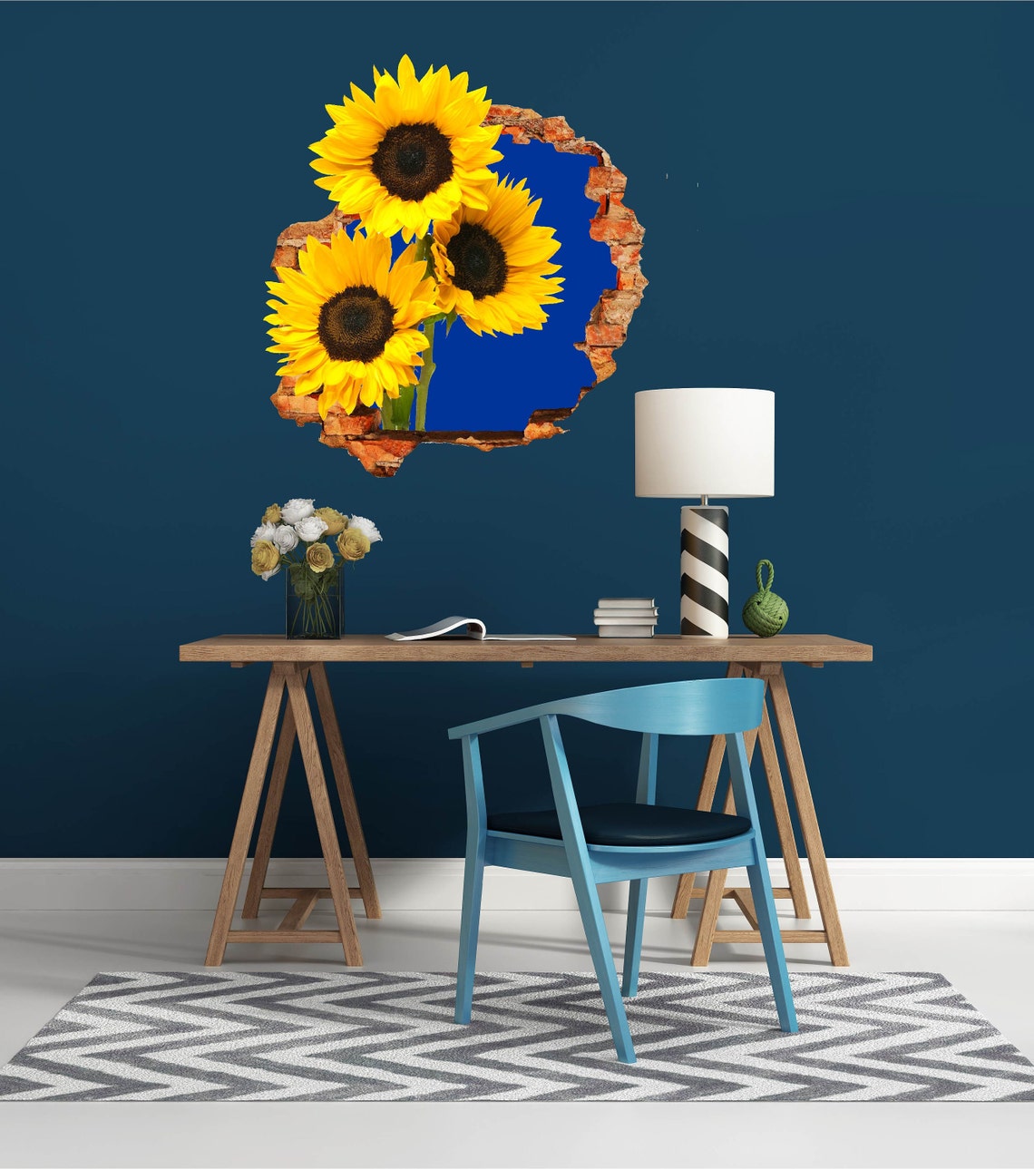 Sunflowers Wall Sticker Decor3d Designvinyl Home Decormural Etsy