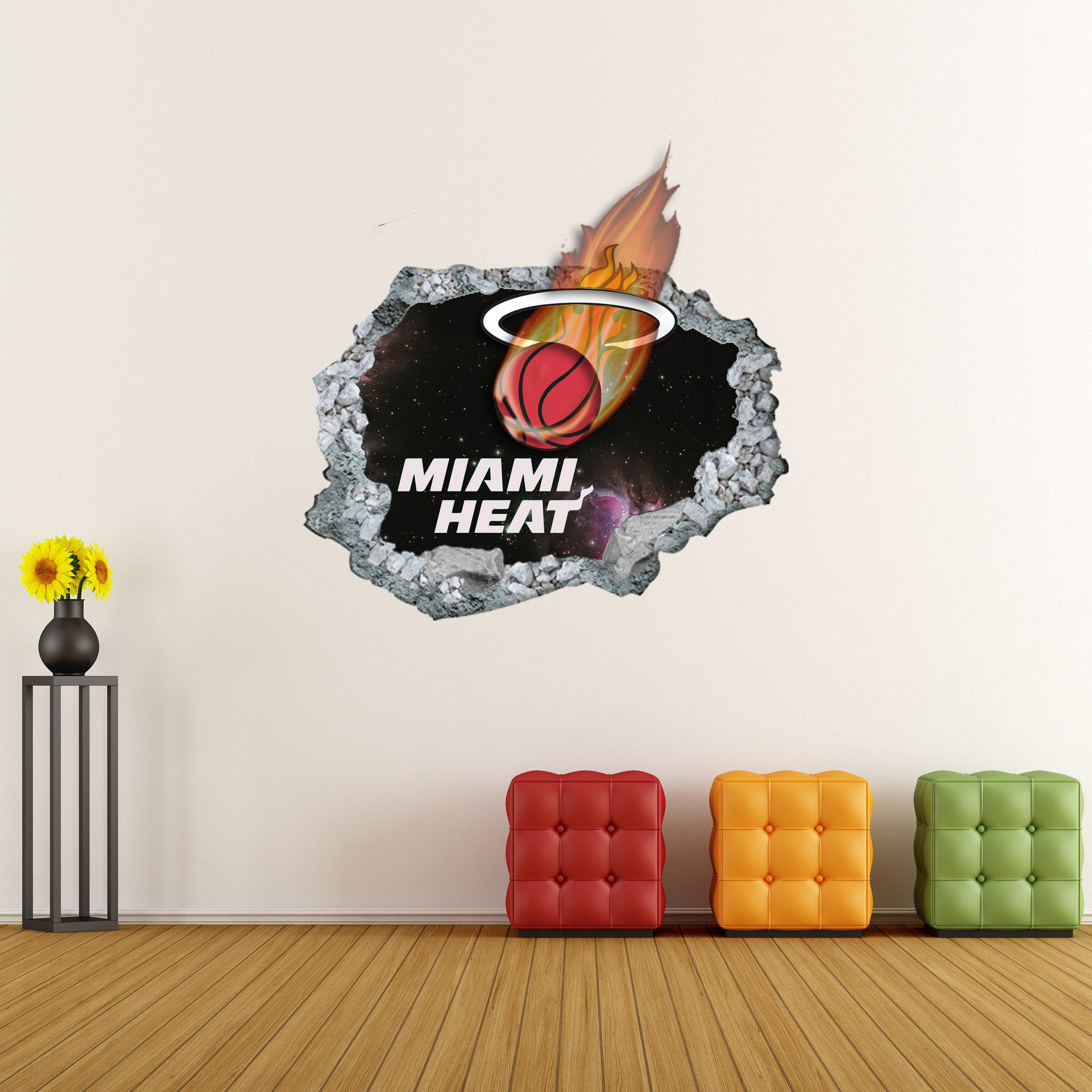 Miami Heat Wall DecoracionesDiseño 3DVinilo Decoración del Etsy