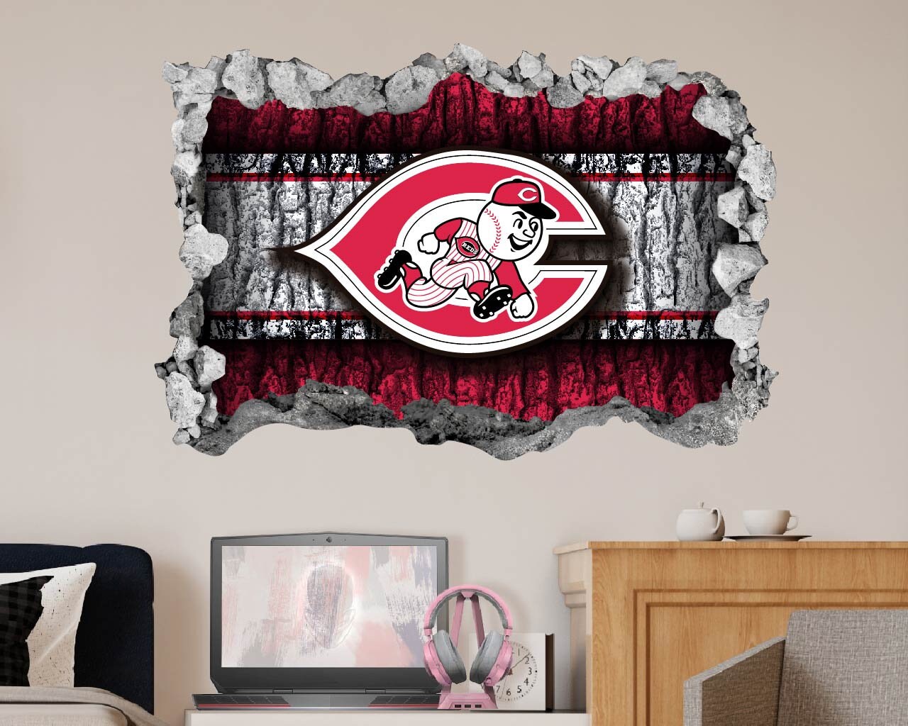 Cincinnati Reds Sticker Wall Decor3D DesignVinyl Home Etsy
