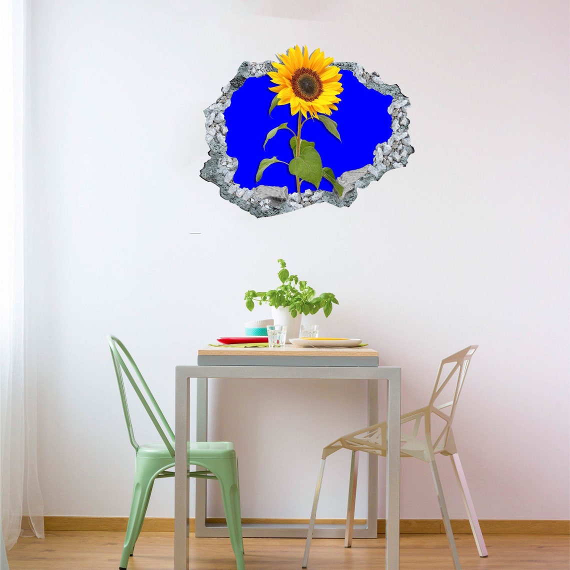 Sunflower Wall DecalSunflower Sticker Wall Hole Decal3D Etsy