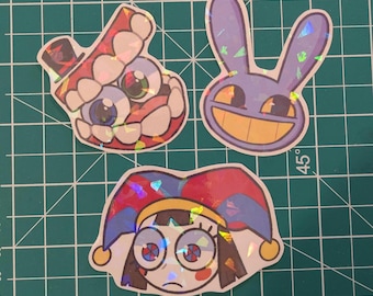 Amazing Digital Circus Holographic Stickers Pomni, Jax and Caine
