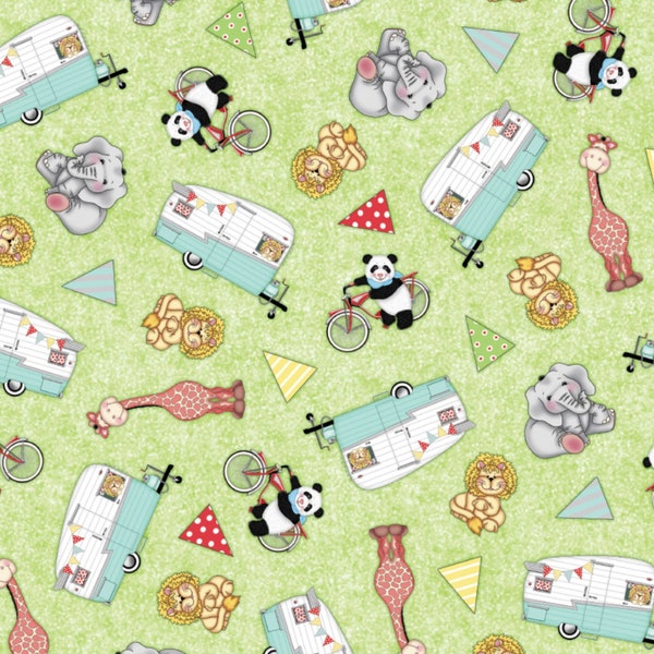 Spring Creative| Nursery Fabric | Bazooples Campout Collection | Bazooples Campout Tossed Campers| 100% Cotton | 44 /45 inches