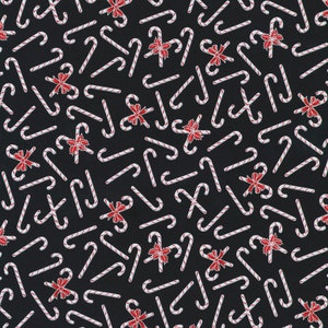 Robert Kaufman | Holiday Charms by RKF Collection In Holiday | Candy Canes Onyx Christmas w/Metallic | 100% Cotton Fabric | 44/45 inches