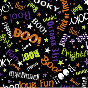 Halloween Party Words | Black KANVAS by Benartex Halloween Party |  100% Cotton | 44&quot;