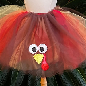 Turkey Trot Tutu | Red Yellow Orange Brown Tulle | Embroidered Turkey Face