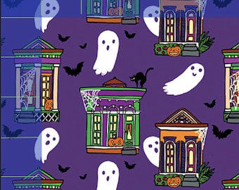 New Orleans Fabric - Spooky Shotgun Houses Fabric - Tejido 100% algodón en peso de edredón