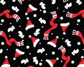 Marcus Fabrics / Naughty Elves By Material Girlfriend Collection In Holiday / Black Hats And Scarfs / 100% Cotton Fabric / 44/45 pulgadas