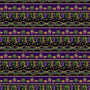 Henry Glass Fabric | Black Multi Border Stripe | Mardi Gras by Alessandra Gavin Collection In Holiday 100% Cotton | 44-45 inches wide