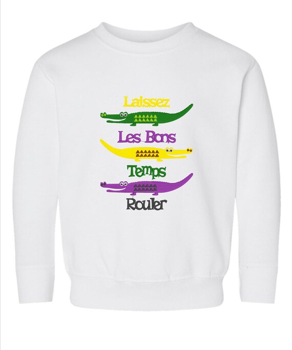Mardi Gras Shirt - Laissez Les Bons Temps Rouler Alligator Designs- Embroidered Design - 100% Combed Cotton Shirt - Infant, Toddler Youth