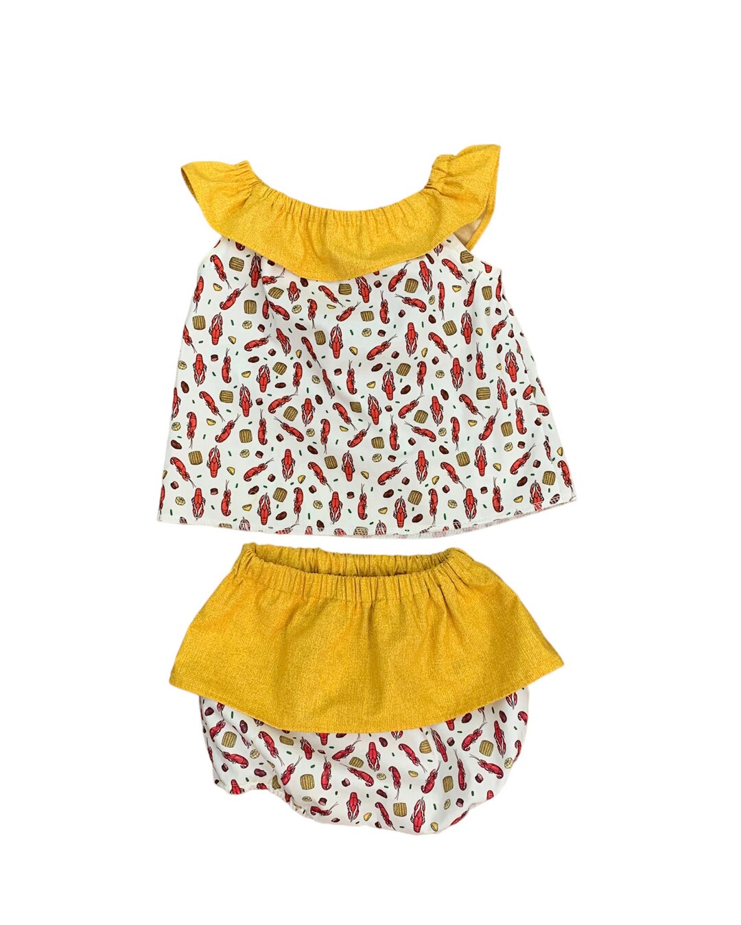 Crawfish/lobster Boil Two Piece Outfit Crawfish/lobster Boil Peasant Top Shirt Crawfish/lobster