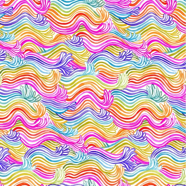 Dear Stella| Multi Rainbow Wave| You're A Catch by Miriam Bos Collection| In Theme| 100% Cotton Fabric