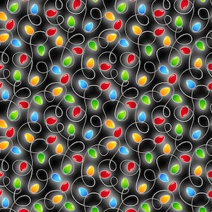 May include: A seamless pattern of colorful Christmas lights on a black background. The lights are arranged in a random pattern and are connected by white wires. The lights are red, green, blue, yellow, and orange.
