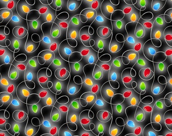 Black Holiday Lights Pearlized  | KANVAS by Benartex Studio Collection In Holiday Merry Gnomeville | 100% Cotton | 43/44 inches
