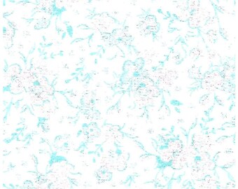 Buscadores de telas / Tela floral / Tela floral aguamarina y rosa / 100 % algodón / 60" de ancho