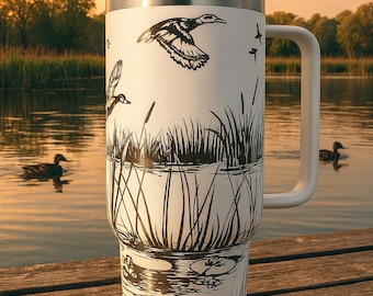 Vaso Yeti Rambler de 42 onzas, 100% auténtico, blanco, grabado personalizado, con diseño de patos.