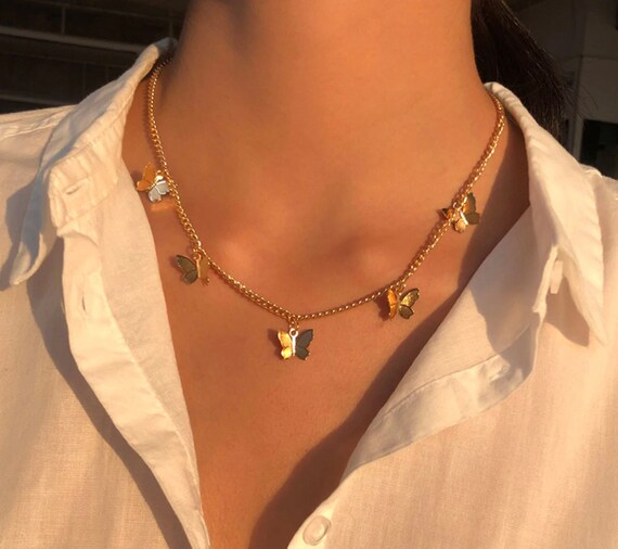 Download Gold Multi Butterfly Chokers Necklace Layered Choker Etsy
