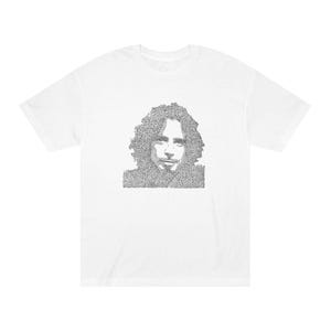 Musiker Portrait Unisex Classic Tee, Chris Cornell Tribute Shirt, Songtexte Kunst, Vintage Band T-Shirt, Rockmusik Tshirt, Grunge Musik Fan
