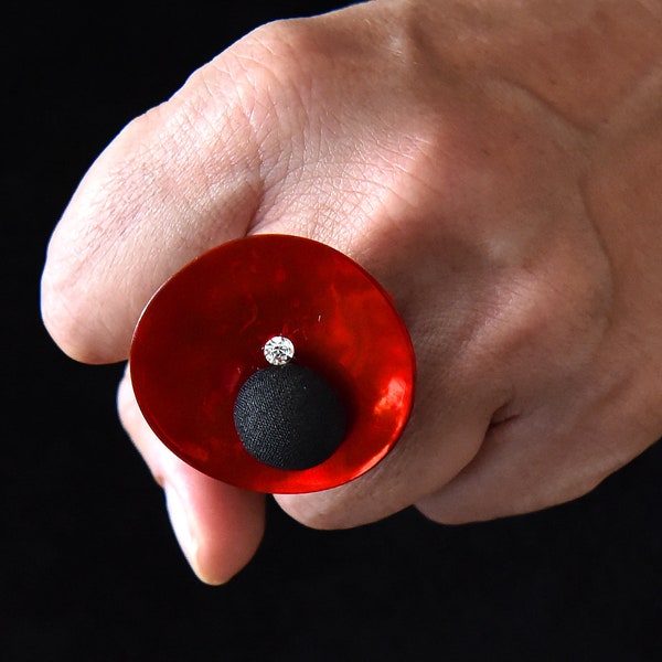 Bague femme bouton rouge fait main