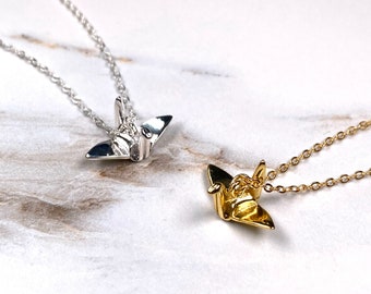 Minimalist / Origami Bird / Origami Crane / 925 Sterling Silver / Silver Necklace for Woman / Gold Plated over Solid Silver / Gold Vermeil