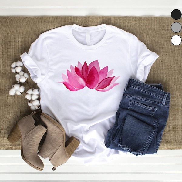 T-shirt "Lotusbloem" - spiritueel symbool van liefde en creativiteit | Hippiekleding - yogashirt + bloem in roze | Pilates sportshirt