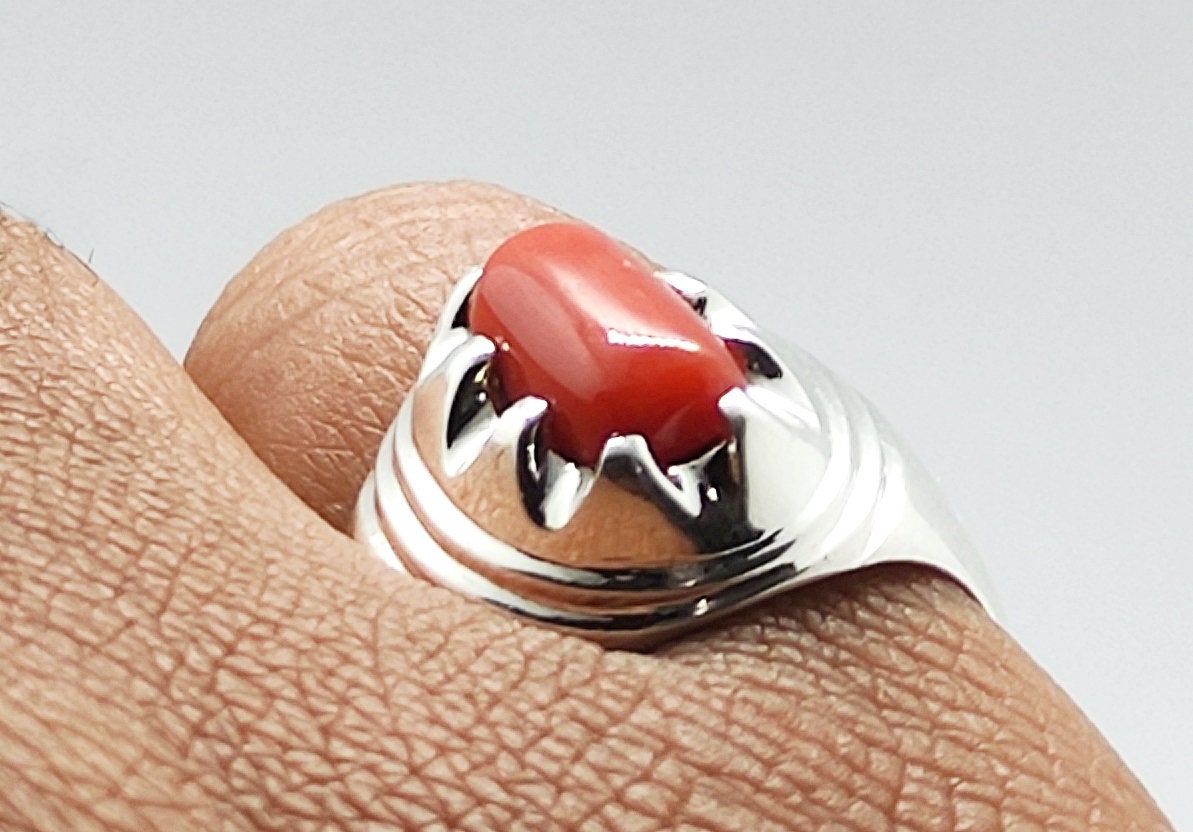 Rare Natural Red Coral Ring for Mens Sterling Silver 925 Etsy Canada