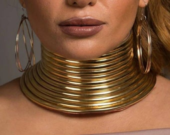 African Gothic Big Choker Collars Metal Wide Choker Necklace Friends Gift