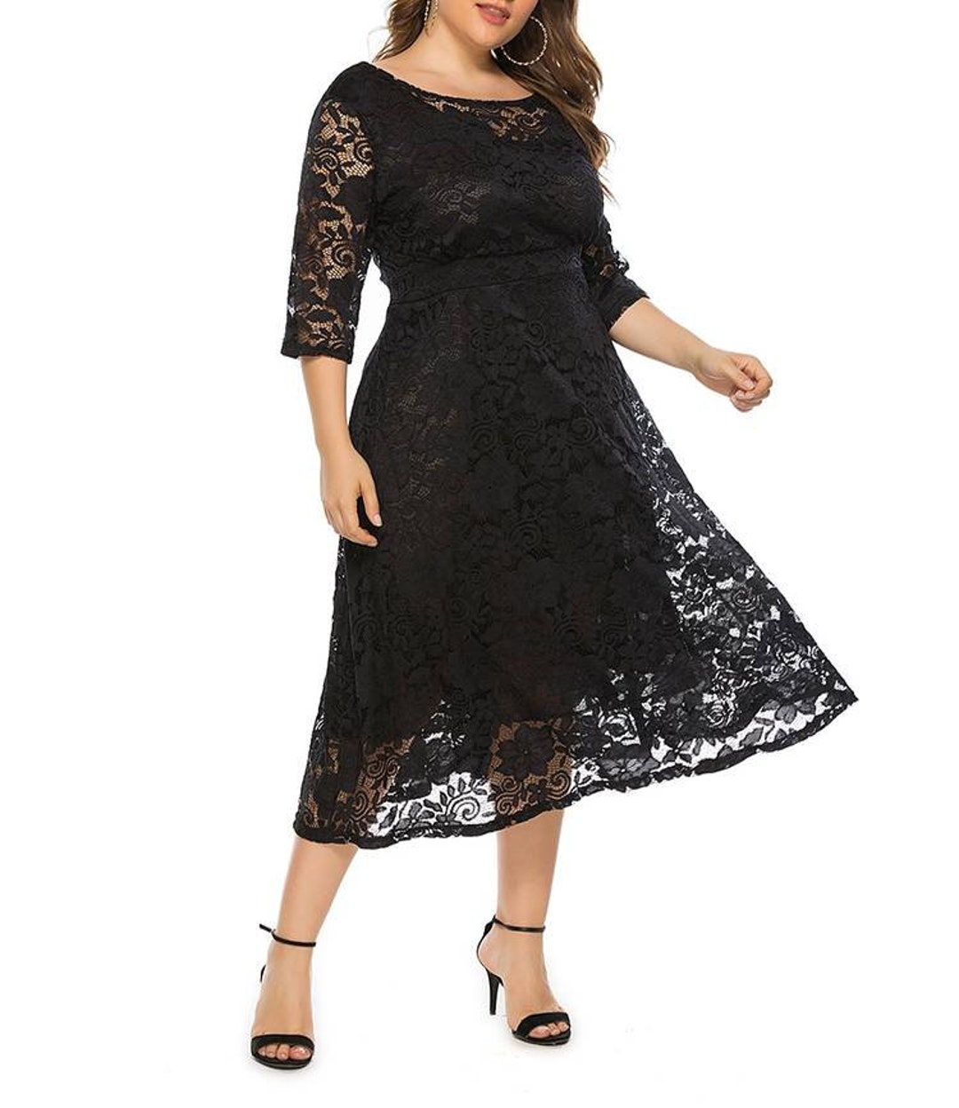 Plus Size Mesh Short Sleeve Maxi Lace Dress - Etsy